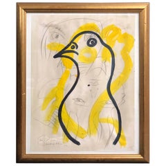 Peter Keil Expressionist Oil Painting of a Bird, Framed