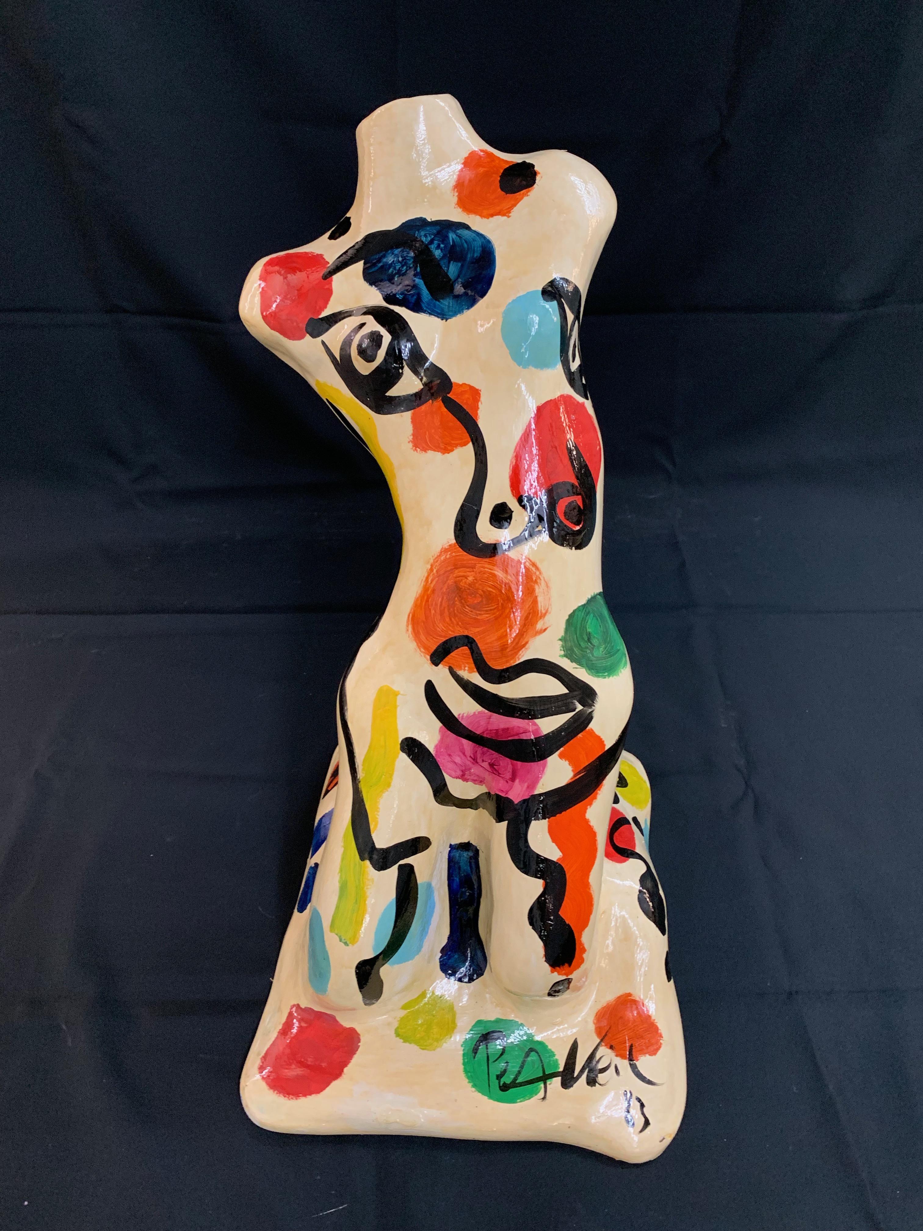 Expressionist abstract painted fiberglass sculpture created in 1983 by Peter Robert Keil. The piece is signed and dated on the front and is in great vintage condition with age-appropriate wear.