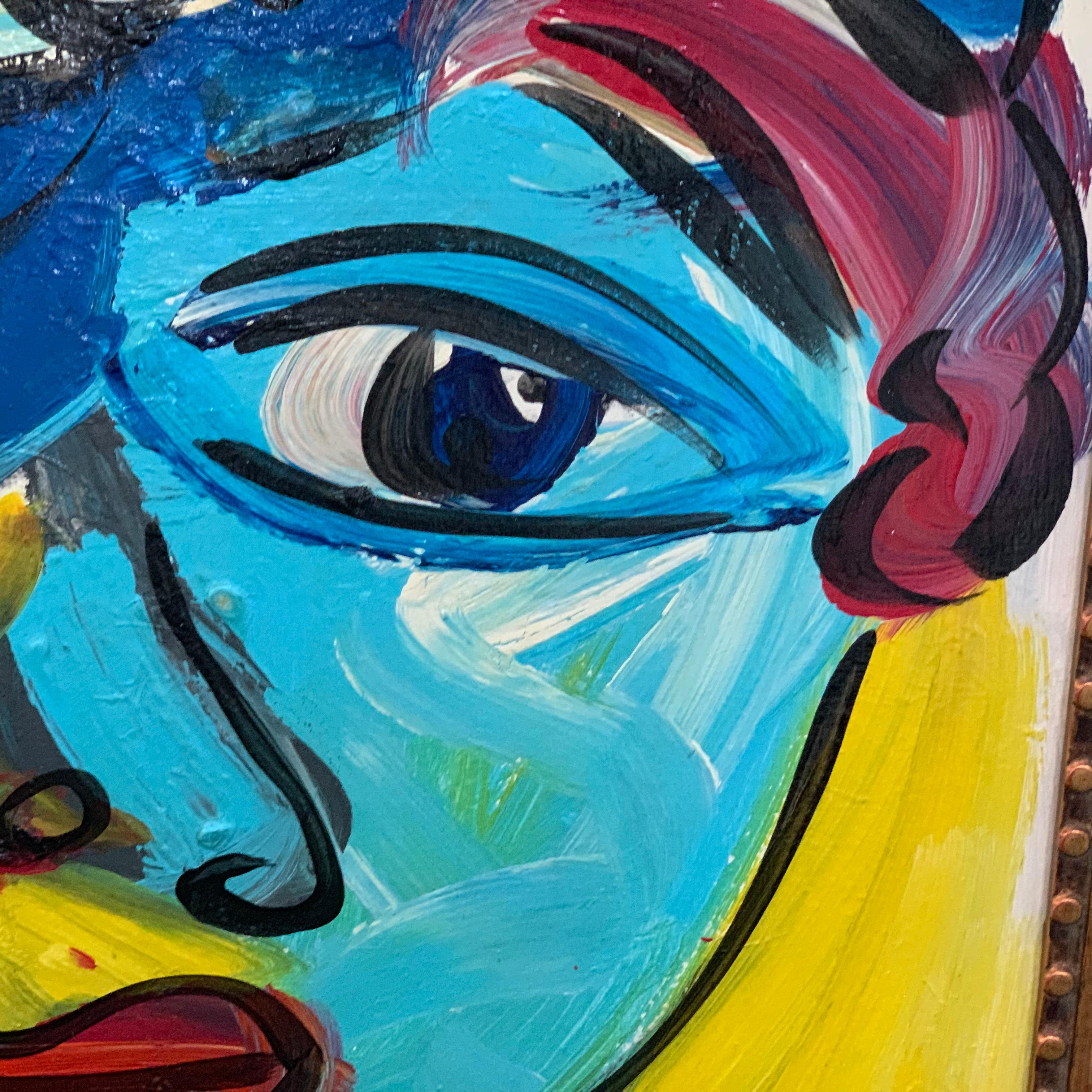 Peter Keil Framed Abstract Expressionist Portrait Painting In Good Condition In Astoria, NY