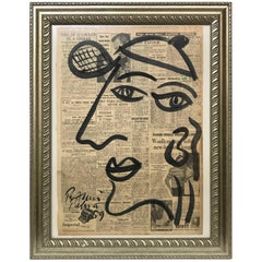 Peter Keil Framed Abstract Portrait Acrylic Painting