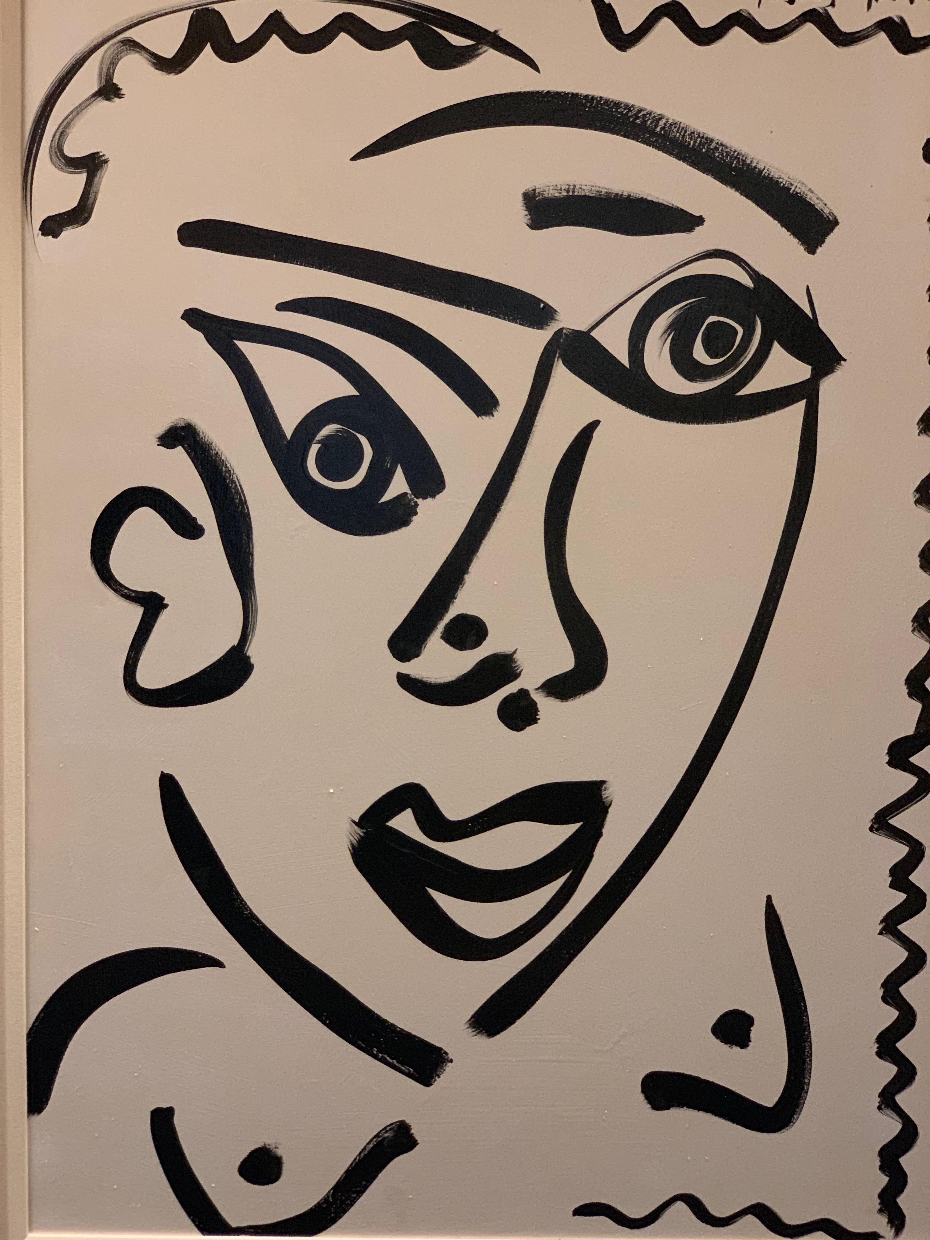 Portrait expressionniste encadré à l'huile sur carton, créé en 1973 par Peter Robert Keil dans son atelier de la rue de Turenne, près de la place de la Bastille à Paris. Signé et daté au recto et signé et inscrit au verso. La pièce est en excellent