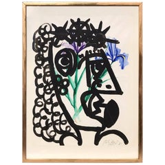 Peter Keil 'Lady Flower' Framed Abstract Portrait Painting