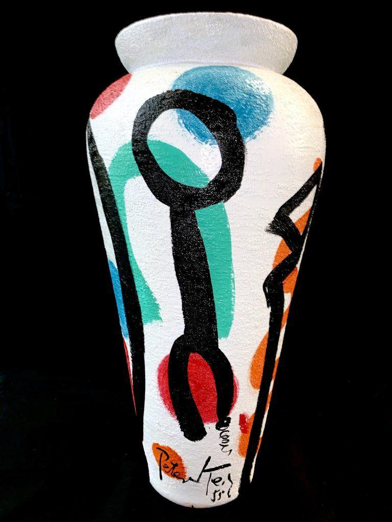 Spanish Peter Keil Modern Abstract Expressionist Painted Ceramic Vase For Sale