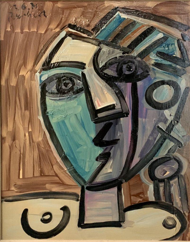 Abstract expressionist framed oil on canvas portrait painting of a woman, created in 1975 by Peter Robert Keil in his studio in Palma. Dated and signed by the artist in the upper left corner. From the artist's personal collection. The piece is in