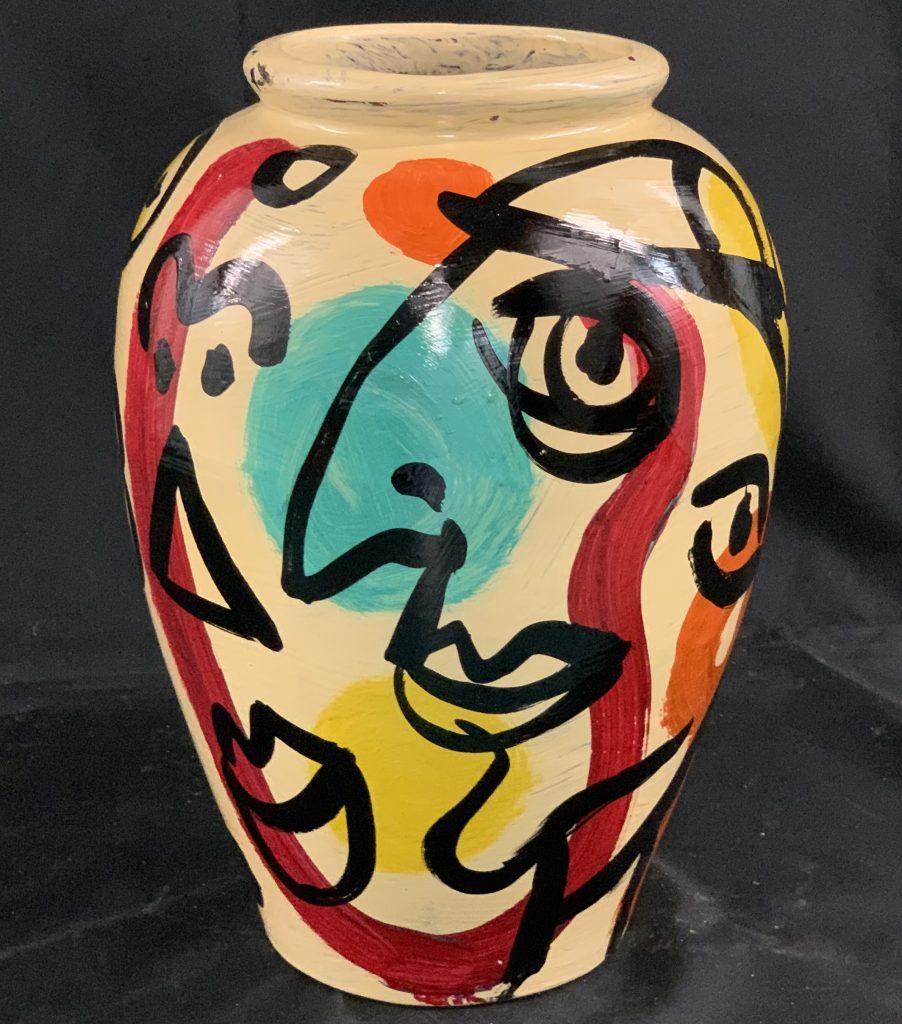 Modern abstract expressionist painted ceramic vase, created in 1985 by Peter Robert Keil in his studio in Palma. Signed 'Peter Keil 85' near the upper lip. The piece is in great vintage condition with age-appropriate wear and use.