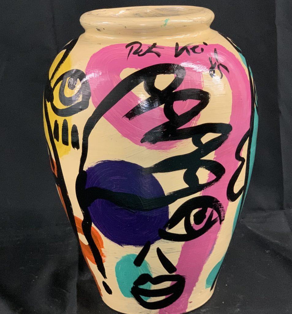 Expressionist Peter Keil Modern Abstract Painted Ceramic Vase For Sale