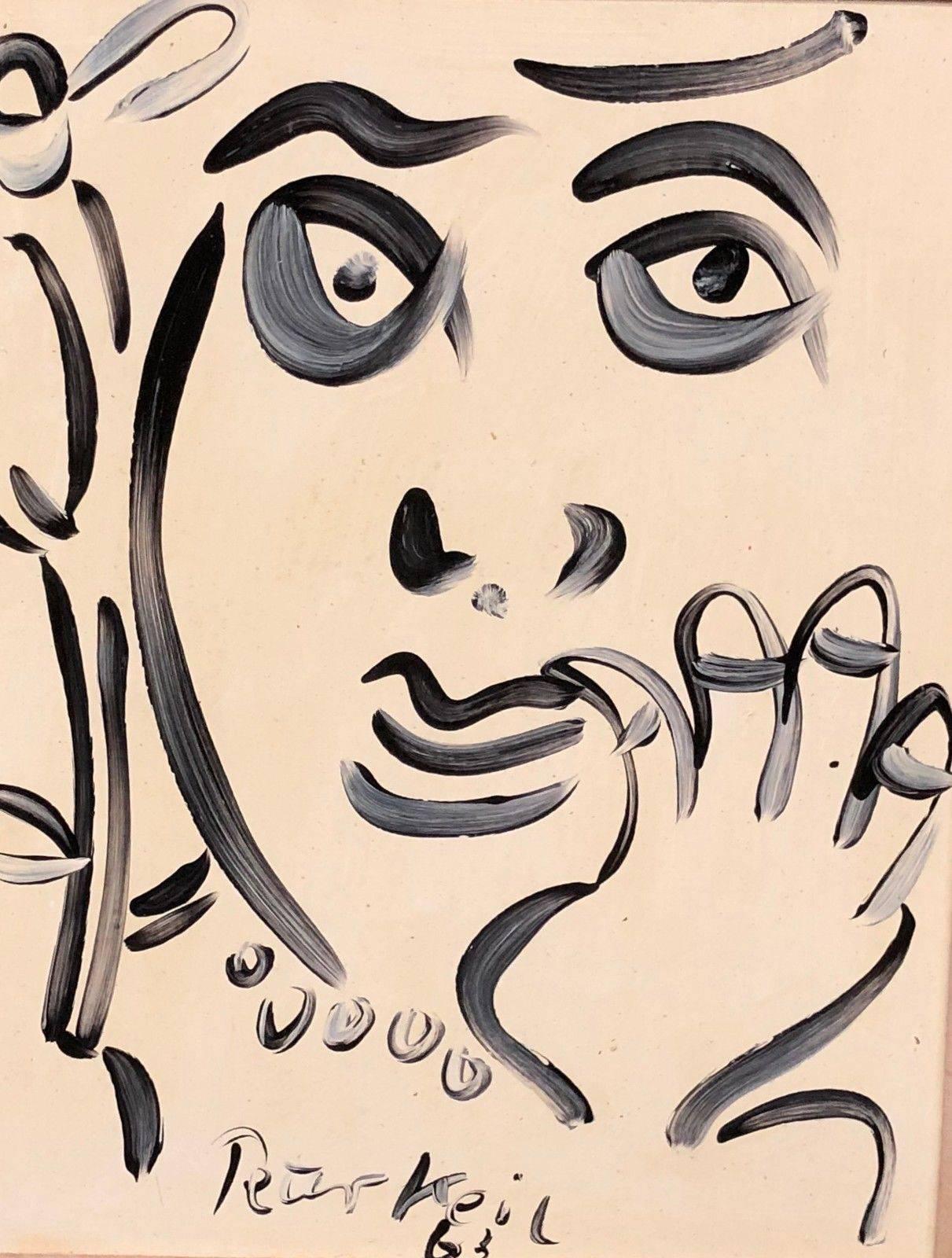 Portrait à l'huile encadré de style expressionniste moderne, peint en 1963 par Peter Robert Keil à Palma. Signé et daté au recto et au verso. La pièce est en excellent état vintage et possède un 