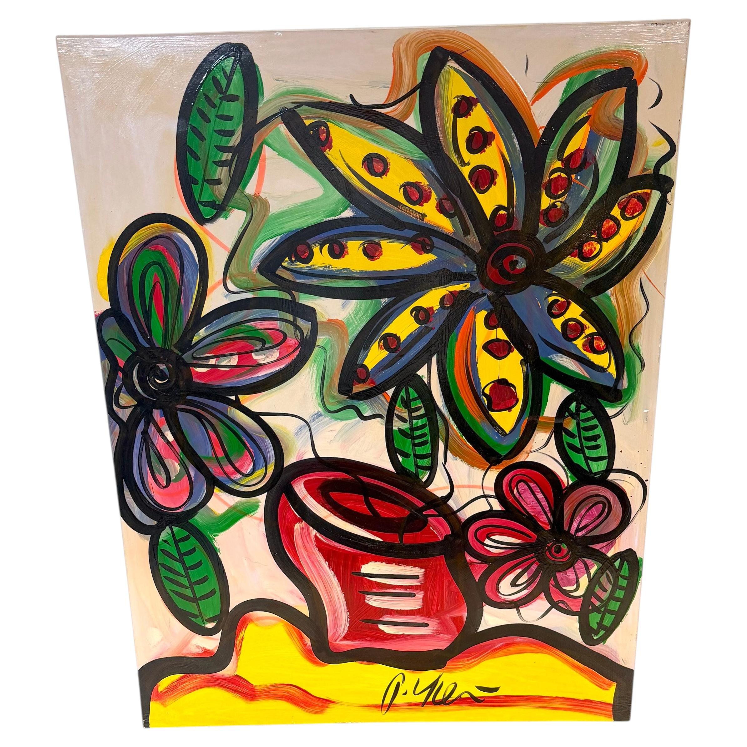 Peter Keil Monumental Expressionist Floral Still Life For Sale
