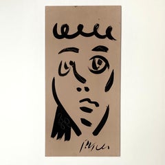 Abstraktes Porträtgemälde von Peter Keil - Schwarz & Hellbraun