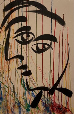 Retrato abstracto de colores pintado sobre tabla-  Lluvia Arco Iris de Peter Keil