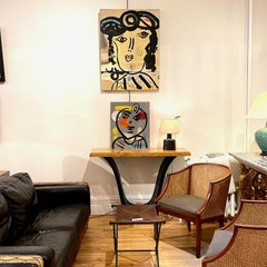 Peter Robert Keil Abstract Expressionist Portrait Painting on Board