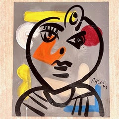 Peter Robert Keil Abstract Expressionist Portrait Painting on Board