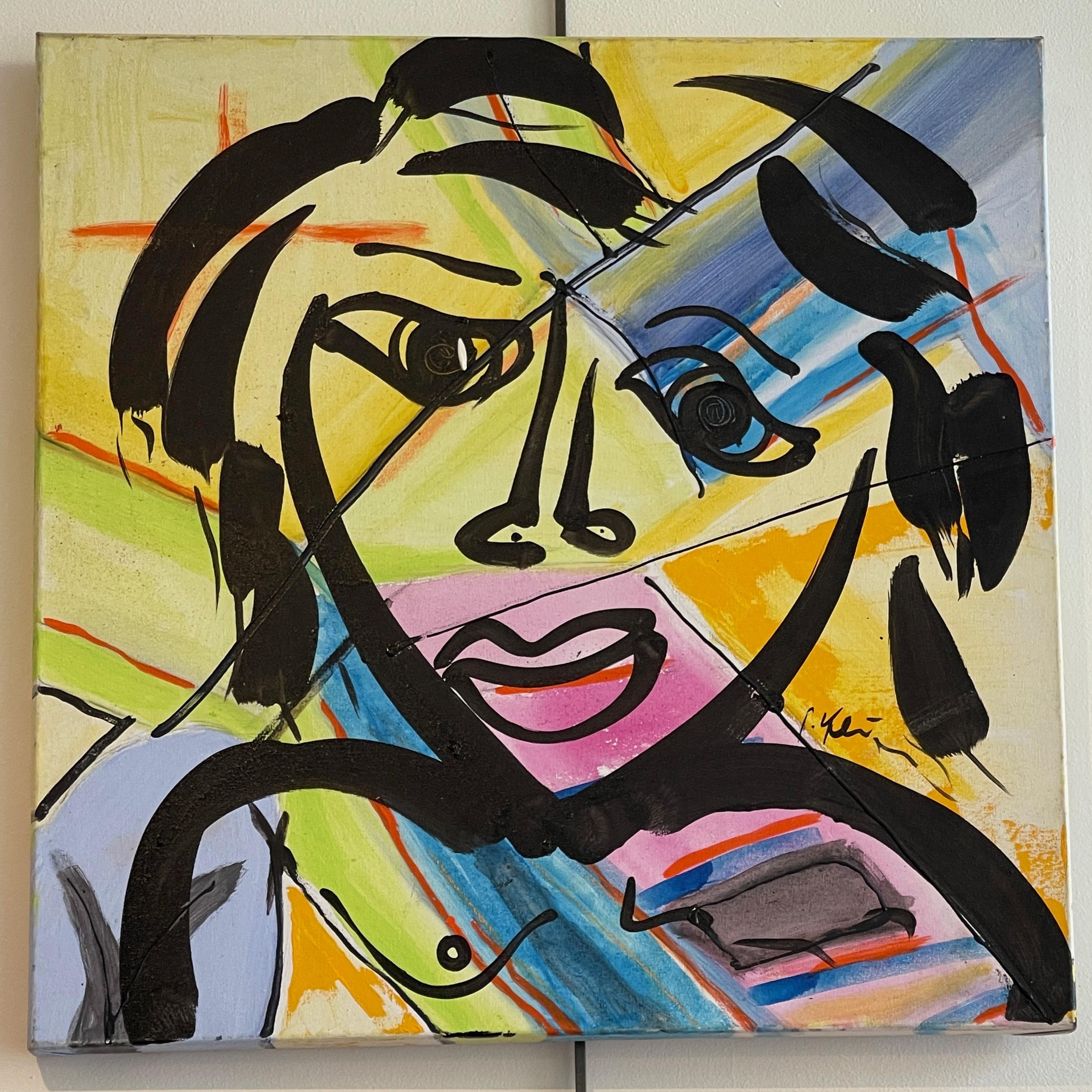 Peter Robert Keil Acrylic on Canvas Colorful Portrait - Beige Abstract Painting by Peter Keil