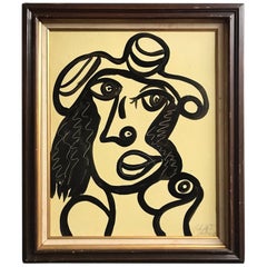 Peter Keil Signed Expressionist Oil Painting 'Abstract Face'