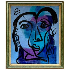 Peter Keil "the Blue Period" Expressionist Oil Portrait Painting