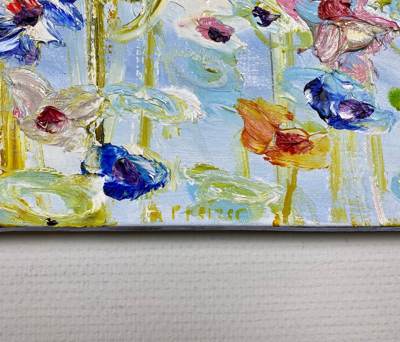 Oil on canvas. 

At once both magnificent and absurd, Peter Keizer's work is about a world where only positive feelings arise: full of flowers, trees, mountainous landscapes and dogs. The thick oil paint is mostly used directly out of the tube and