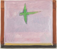 Periquito verde II, óleo sobre papel Pintura abstracta de pájaros, rosa y verde, 1977