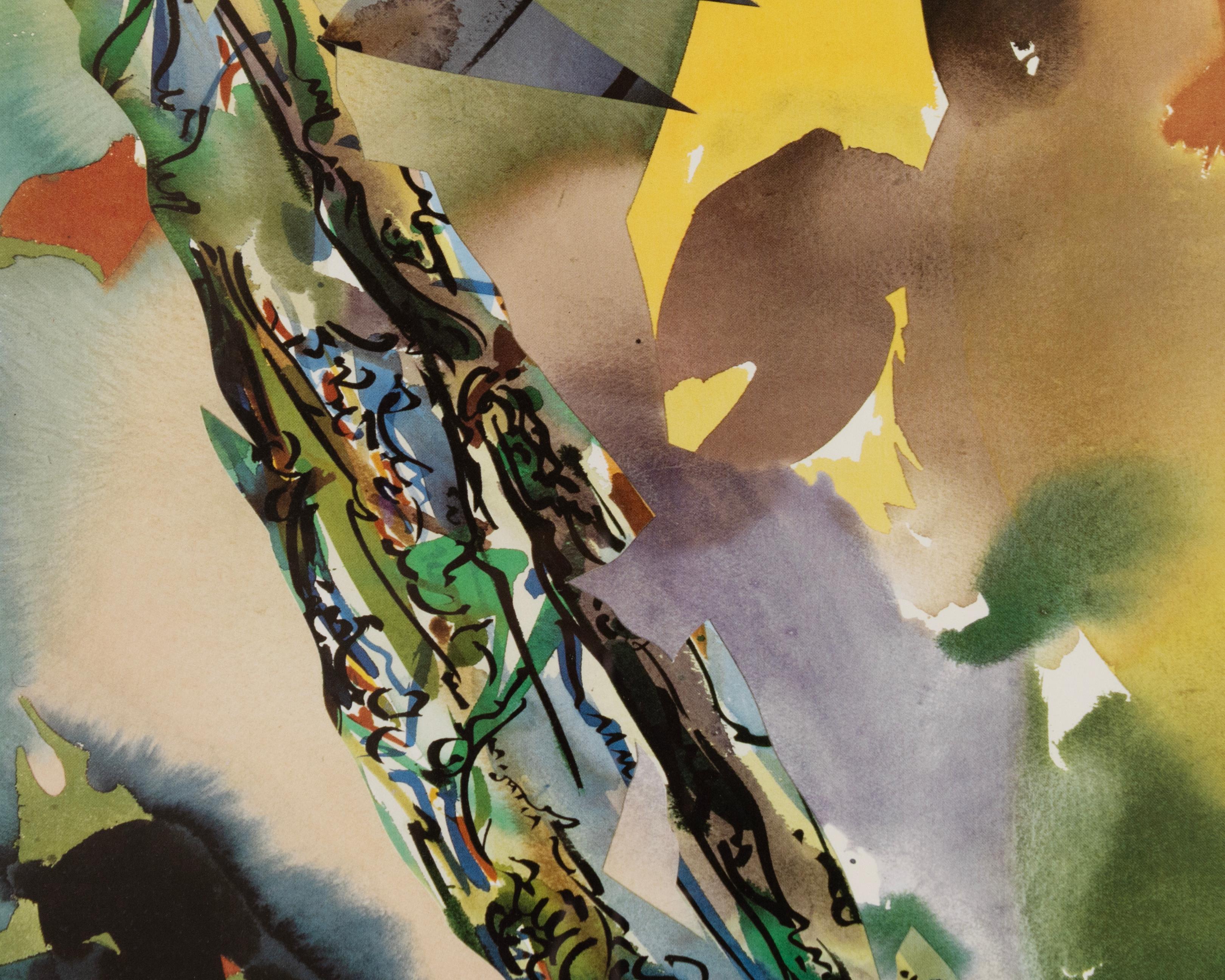 Peter Kitchell Palmathe Panther ABC Acuarela Abstracta Contemporánea Firmada 1988 Papel en venta