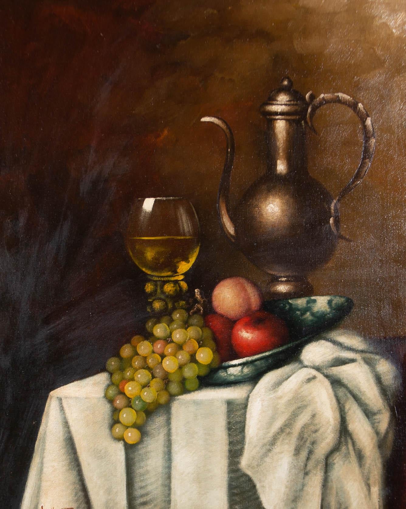 still life painting with drapery
