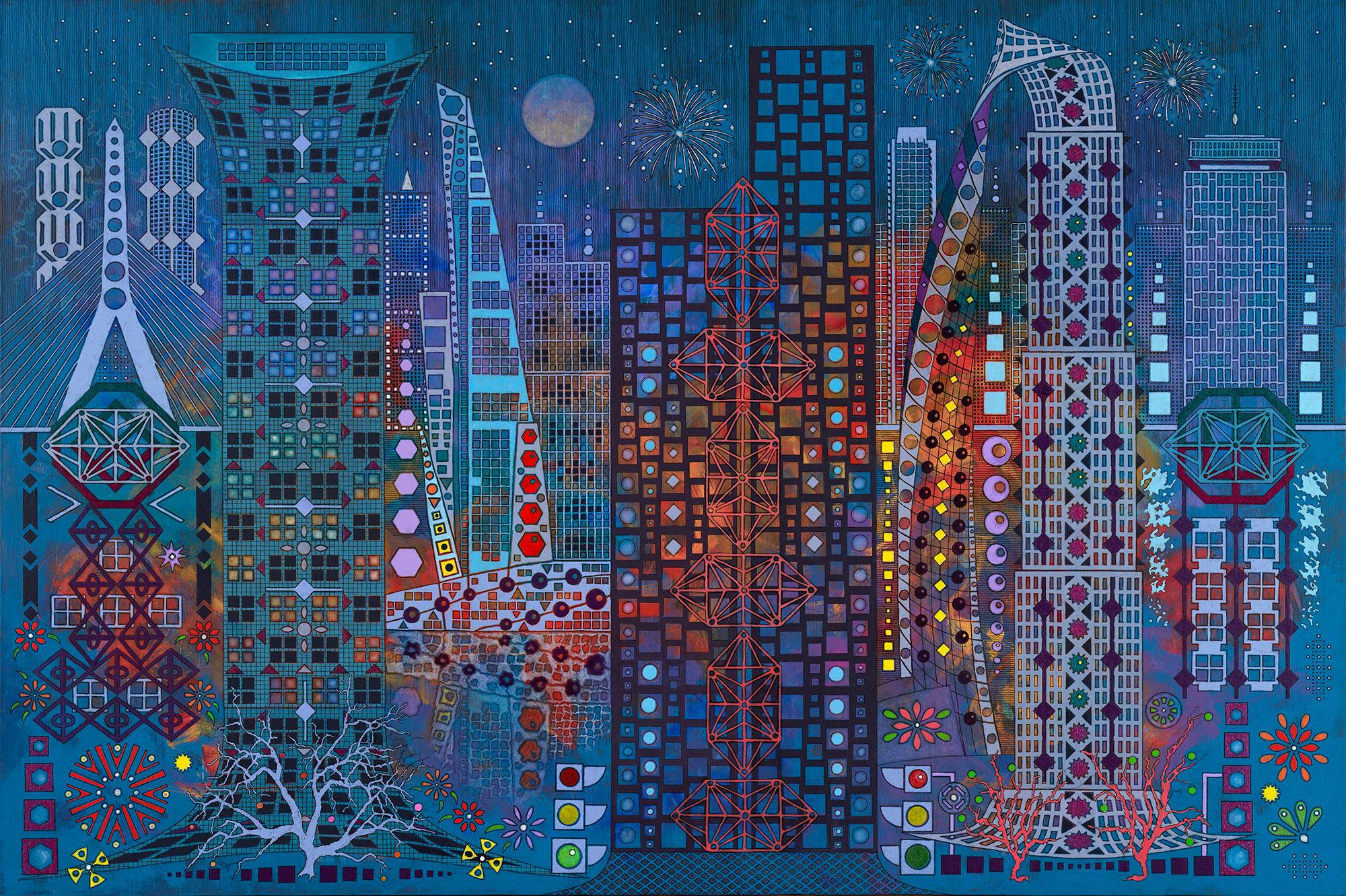 "Metropolitan Moves - Unleashed", Abstract, Blue, Mixed Media Painting - Mixed Media Art by Peter Knapp