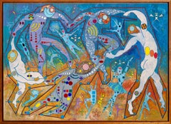 "The Denizens of Delight - Fun with Matisse", peinture abstraite en techniques mixtes