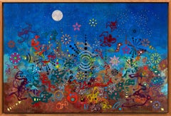 "Calm's Chaos - Twilight", Abstrait, Bleu, Greene & Greene, Brown, Mixed Media Painting