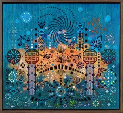 "Criss Cross", Abstracto, Azul, Verde, Amarillo, Rojo, Naranja, Pintura Técnica Mixta