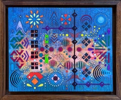 "Dilly's Dally", Astratto, Blu, Oro, Rosso, Verde, Pittura a tecnica mista