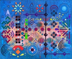 "Dilly's Dally", Astratto, Blu, Oro, Rosso, Verde, Pittura a tecnica mista