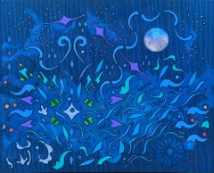 "Symphonie in vier Sätzen - II - Fluss", Abstrakt, Blau, Gemälde in Mischtechnik