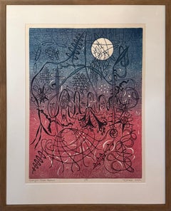 Color Woodcut Print, Abstract, Limited Edition, "Midnight Make-Believe"