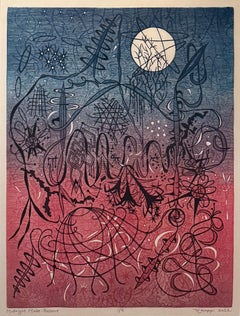 Color Woodcut Print, Abstract, Limited Edition, "Midnight Make-Believe"