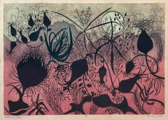 Erbacce dell'Eden, stampa xilografica astratta a colori, firmata, edizione 1/5