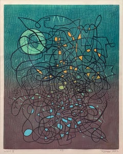 Vortice II, stampa xilografica astratta a colori, edizione 1/5