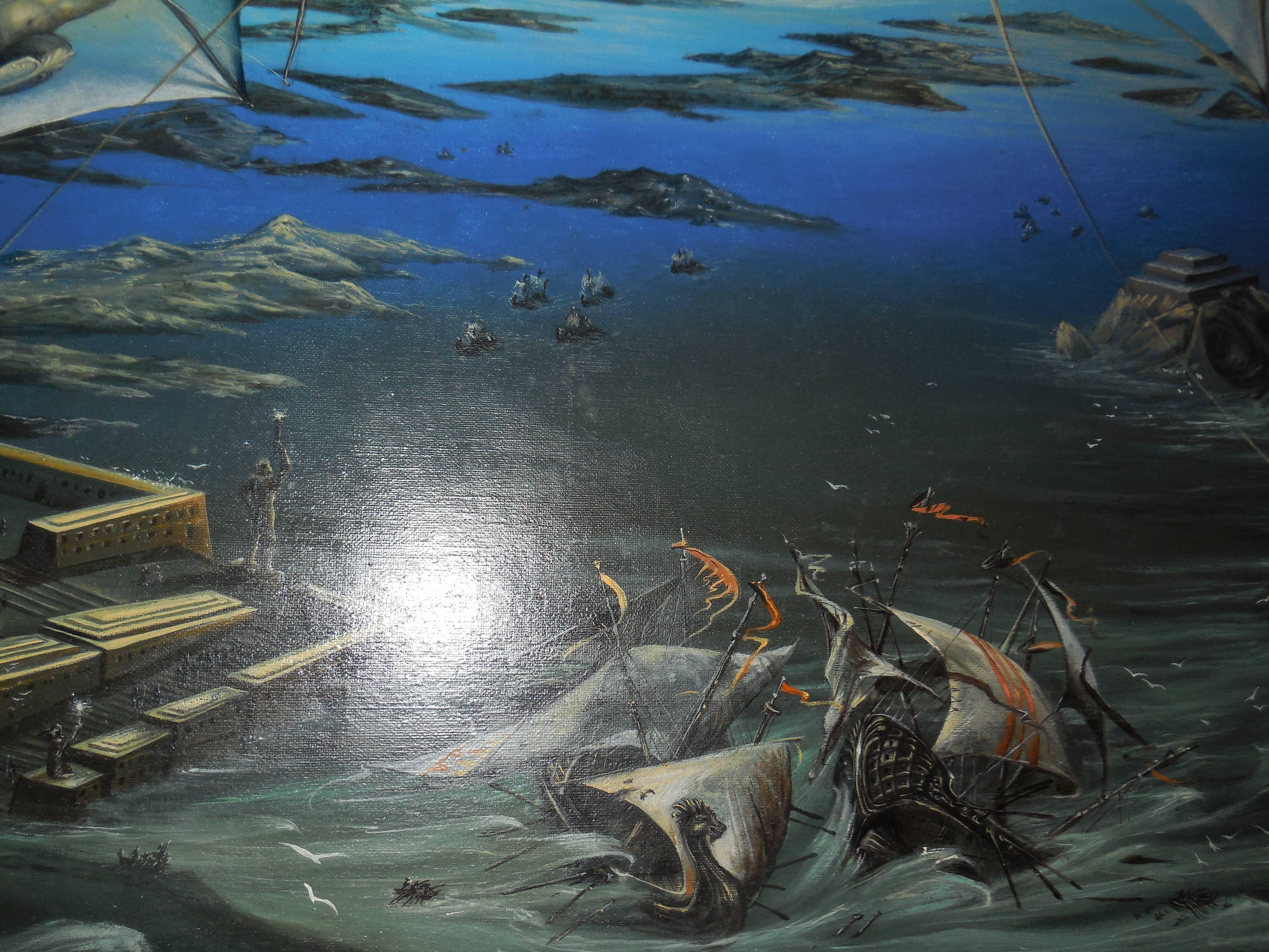 Atlantis, Large Surrealist Oil Painting. Viennese Fantastic Realism For Sale 7
