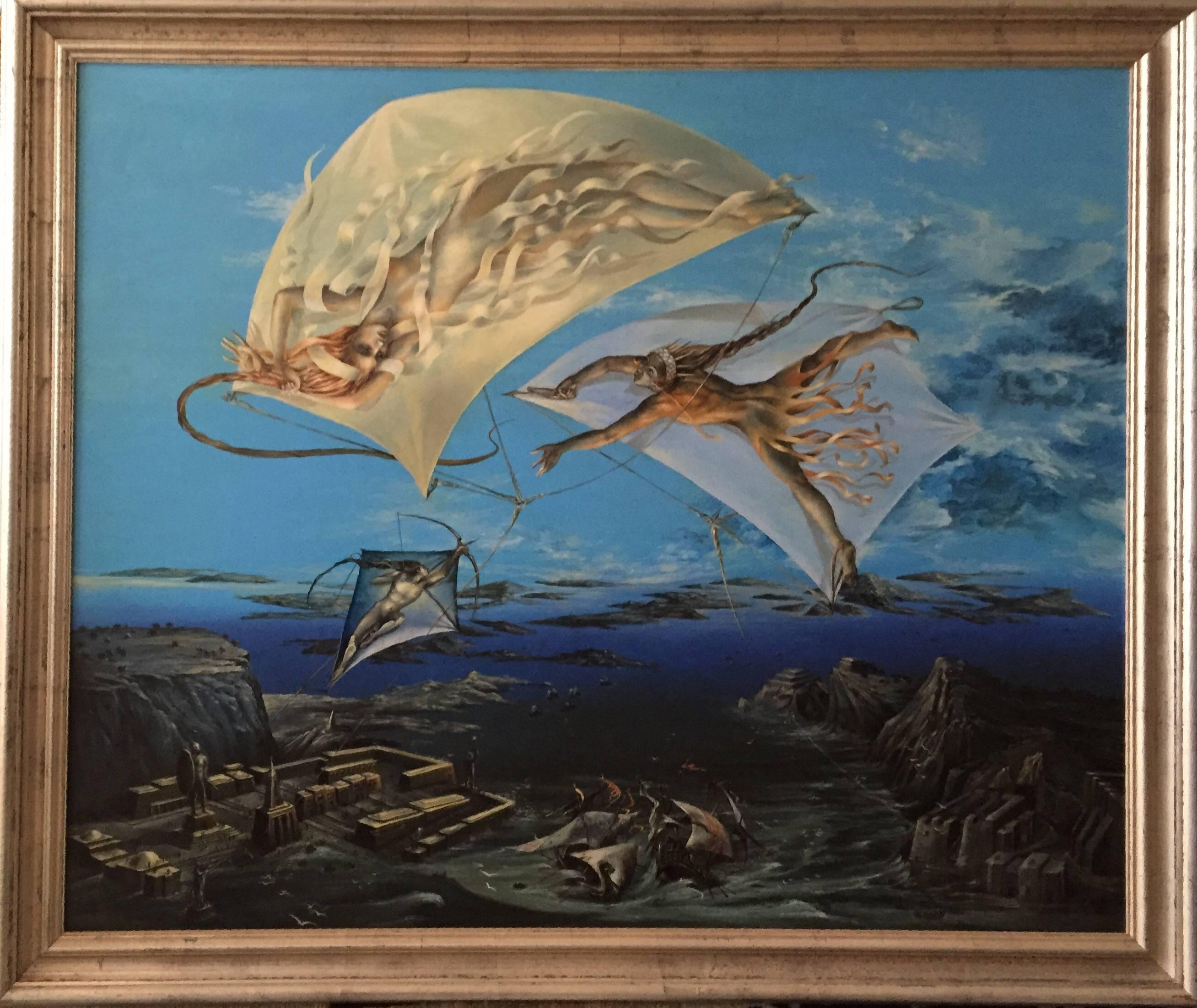 Atlantis, großes surrealistisches Ölgemälde. Wiener Fantastischer Realismus – Painting von Peter Kolin