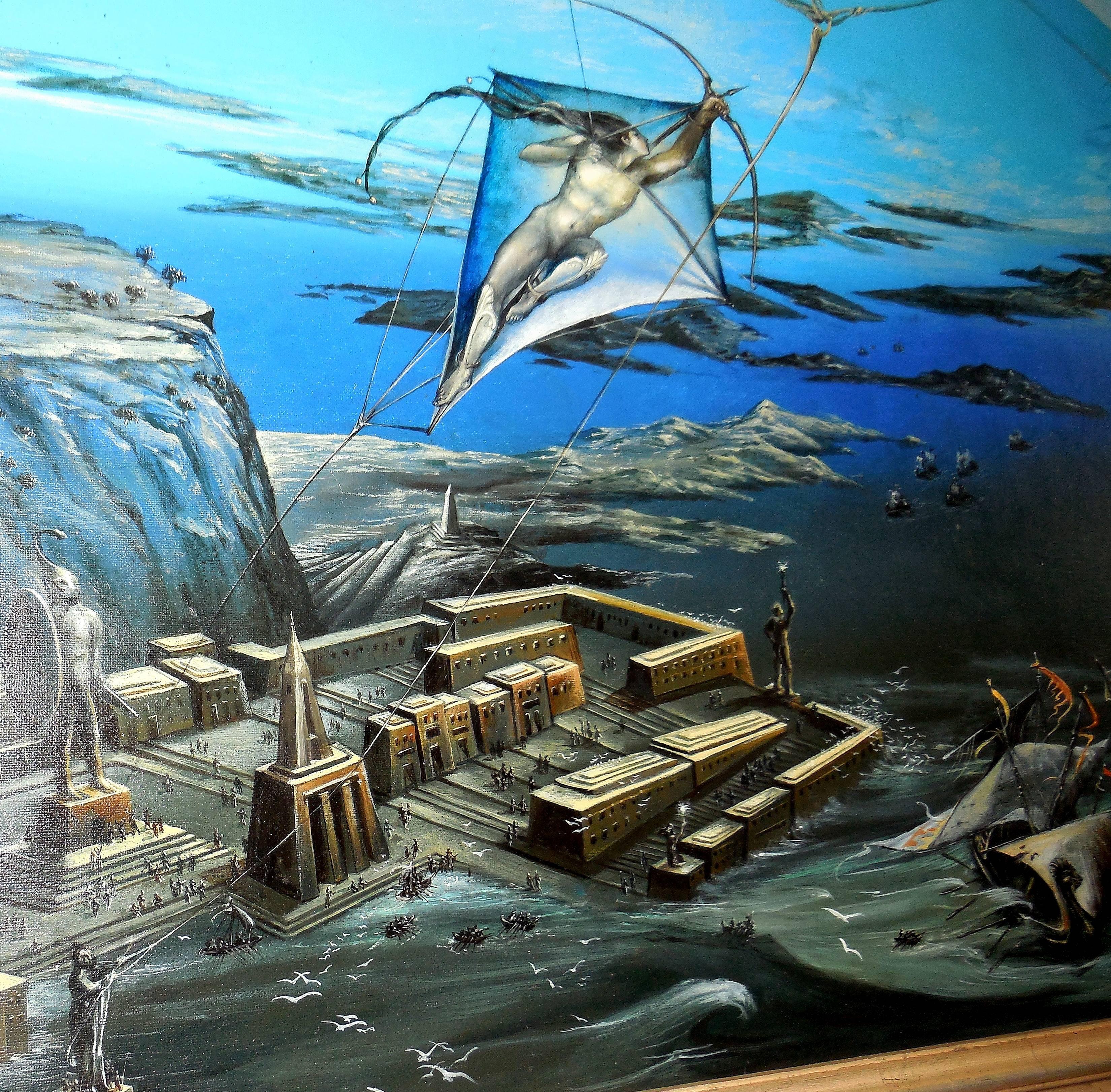 Atlantis, großes surrealistisches Ölgemälde. Wiener Fantastischer Realismus im Angebot 3