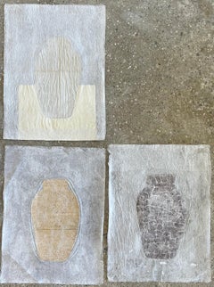 « 365 Urnes », technique mixte sur papier blanc tissu, peinture abstraite, 50 x 33 cm