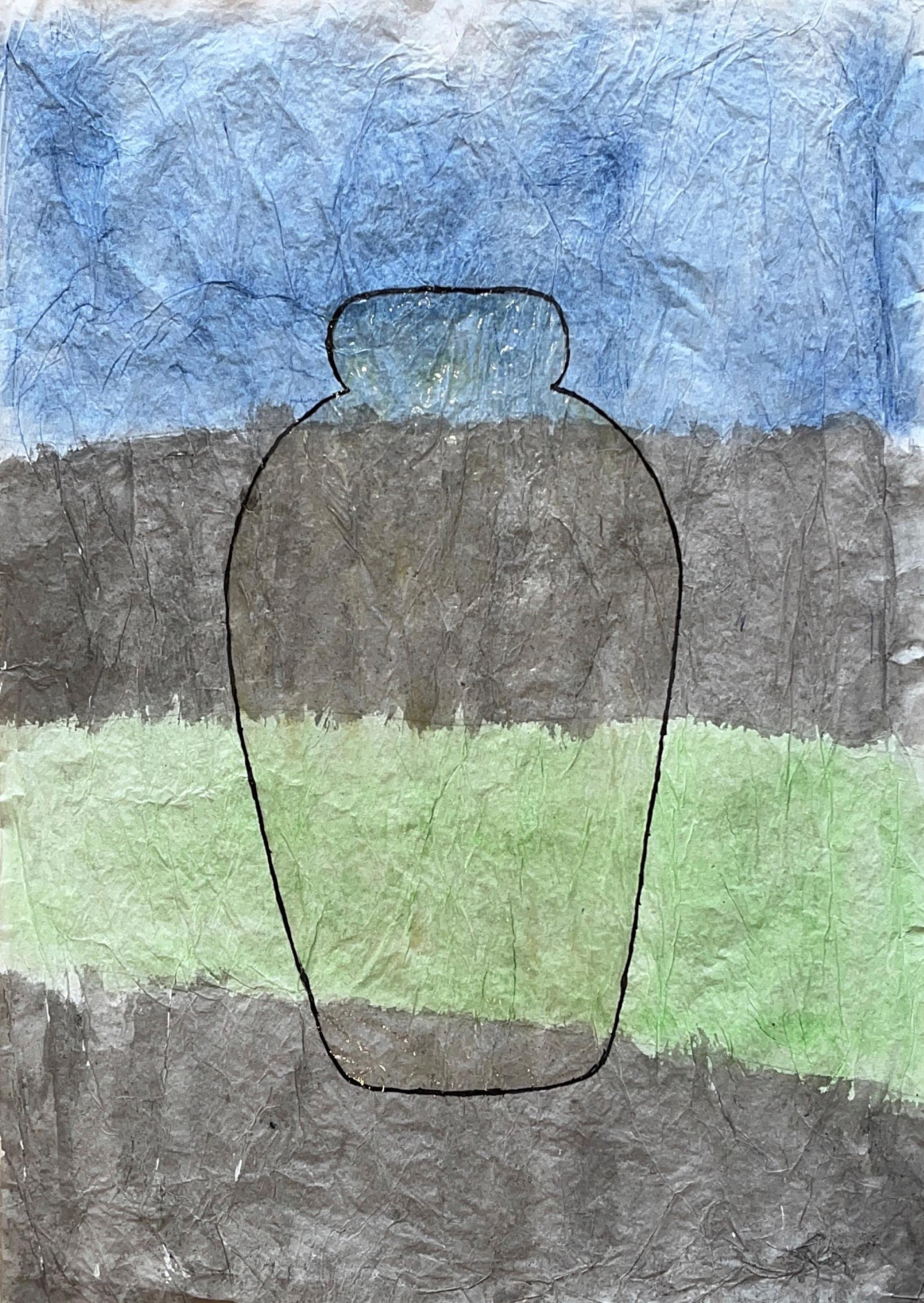 Peter Kramer "365 Urns", Mixed technique on tissue white paper, Abstract Painting, 50 x 33 cm