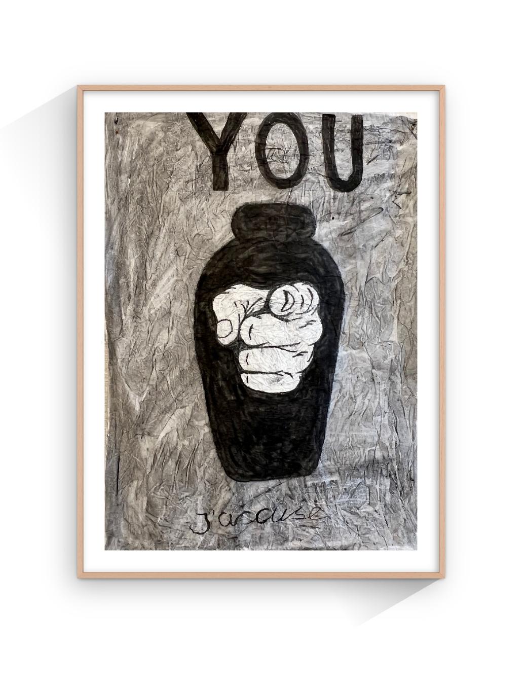„365 Gefäße“, Mischtechnik auf weißem Seidenpapier, Fuck you, Brutalismus – Painting von Peter Kramer
