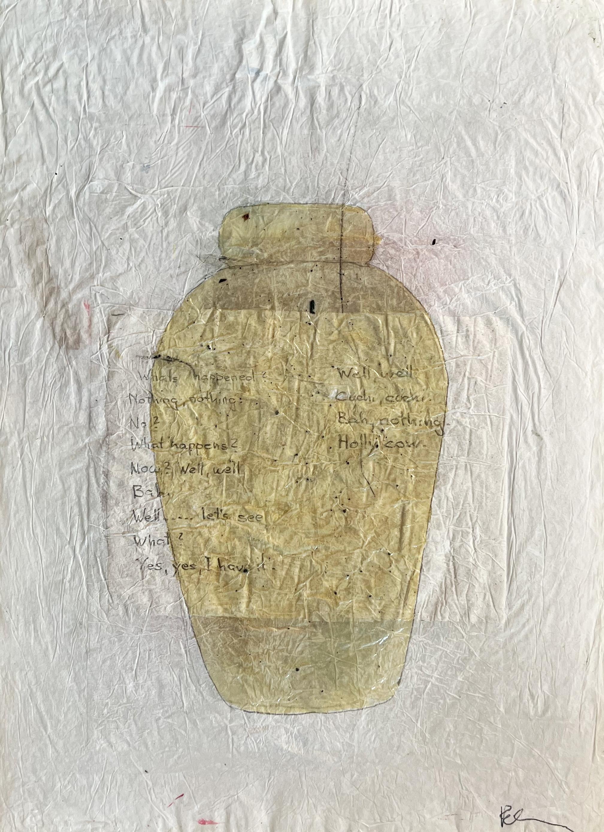 Peter Kramer Abstract Painting – „365 Gefäße“, Mischtechnik auf weißem Seidenpapier, minimalistisch, 50 x 33 cm