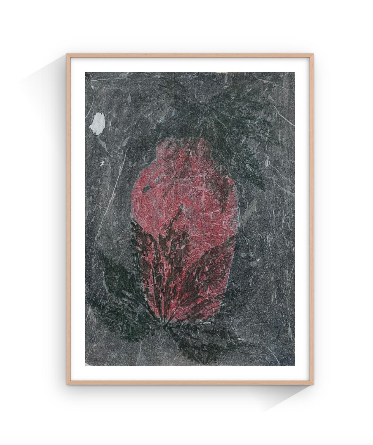 „365 Gefäße“, Mischtechnik auf weißem Seidenpapier, rot und schwarz, 50 x 33 cm (Postmoderne), Mixed Media Art, von Peter Kramer