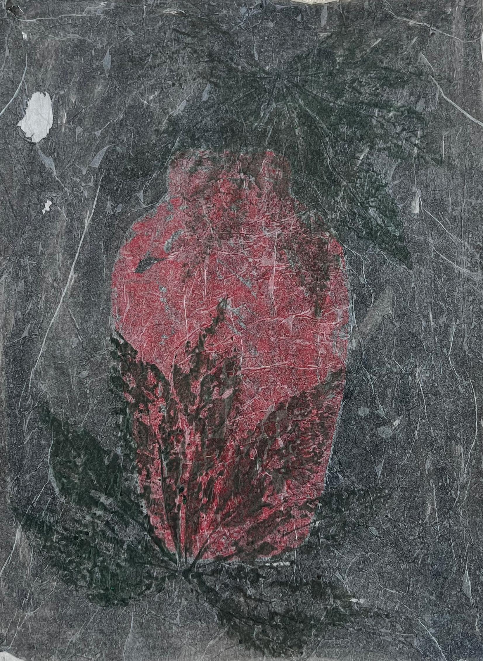 "365 Vaisseaux", Technique mixte sur papier blanc de soie, rouge et noir, 50 x 33 cm.