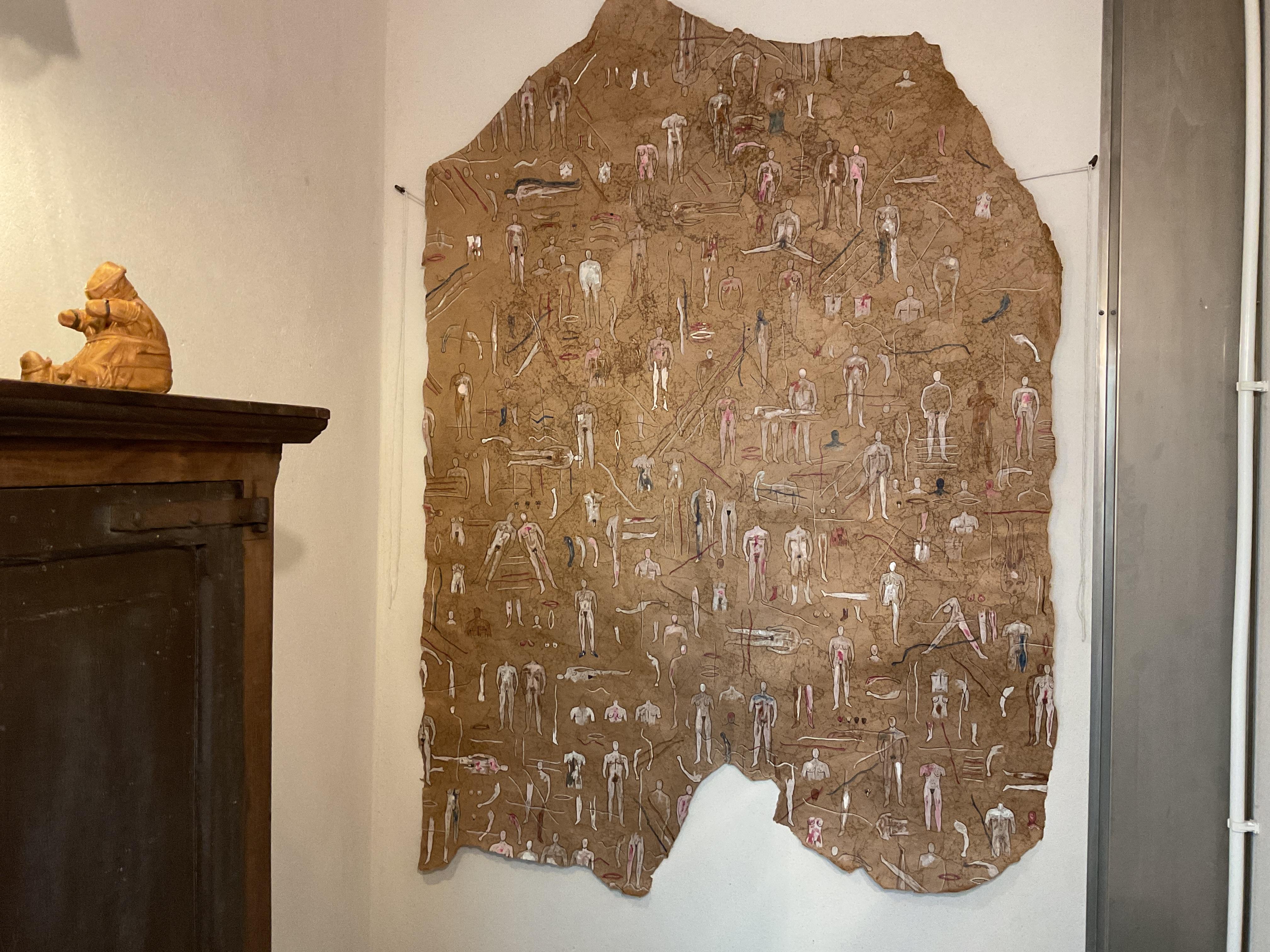 Anatomische Körper in Tusche auf Papier, antiker Papyrus, menschliches Wesen (Konzeptionell), Art, von Peter Kramer