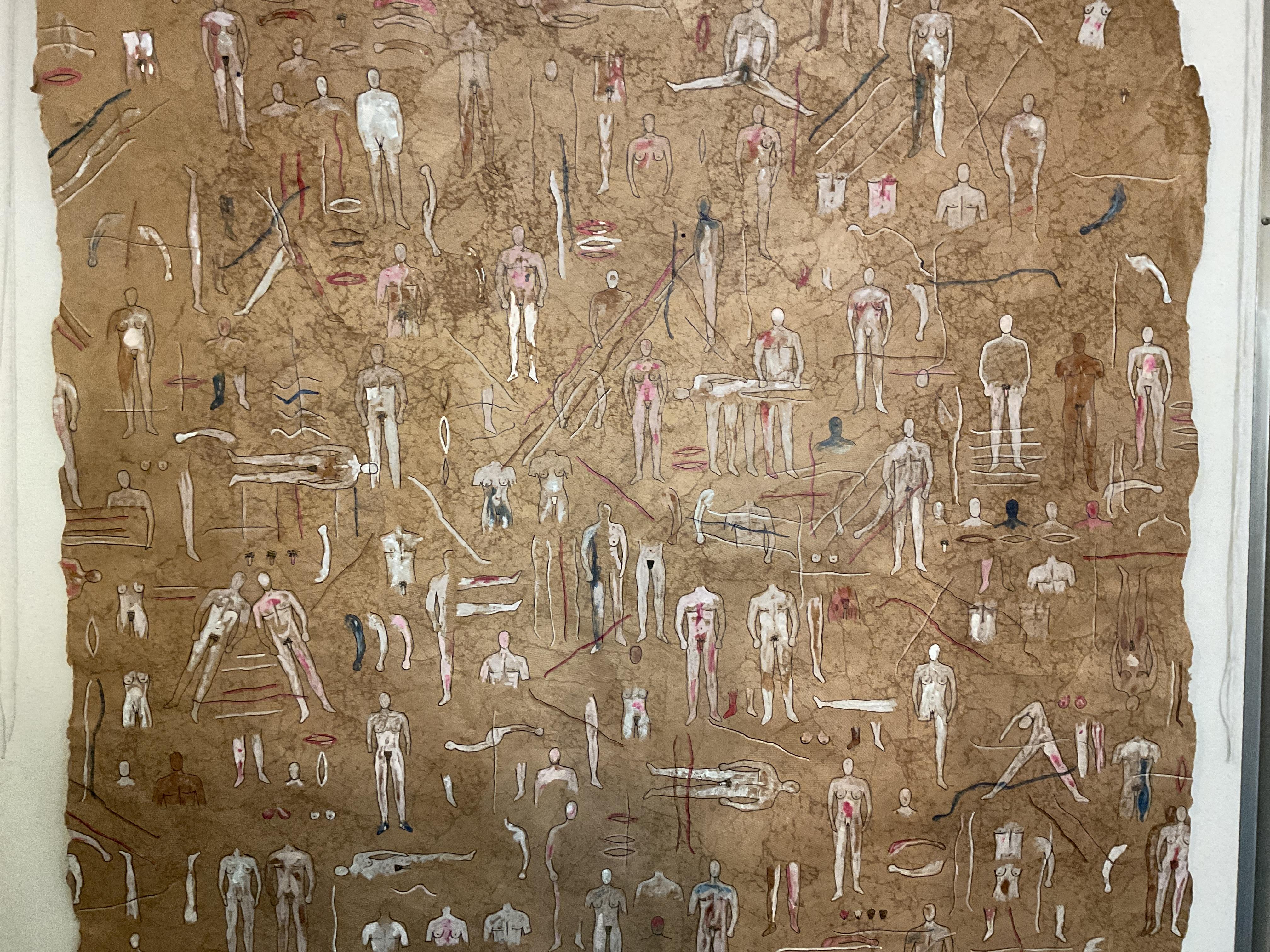 Anatomische Körper in Tusche auf Papier, antiker Papyrus, menschliches Wesen (Braun), Nude, von Peter Kramer