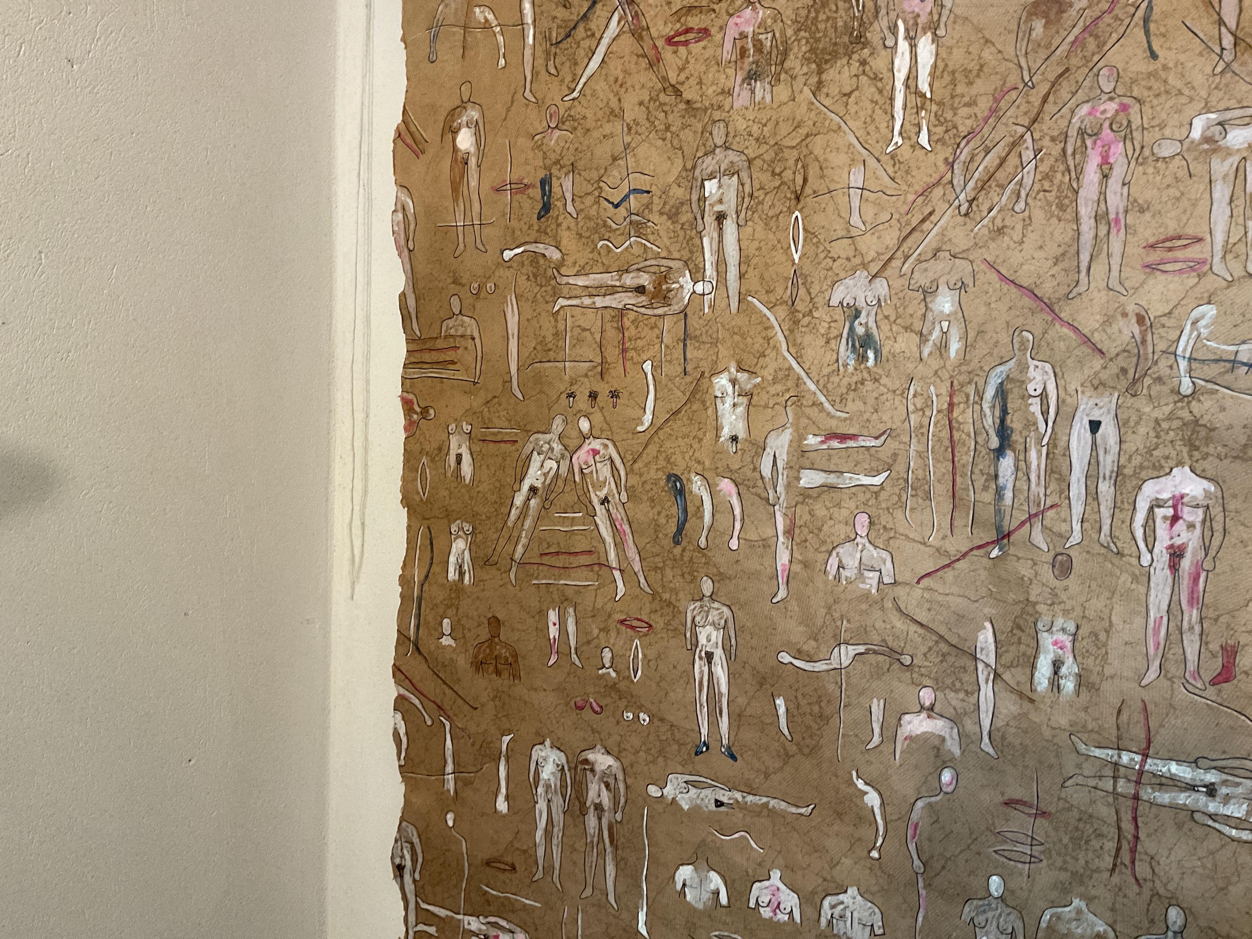 Anatomische Körper in Tusche auf Papier, antiker Papyrus, menschliches Wesen im Angebot 1