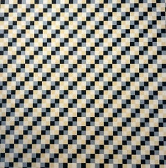 Geometric trompe l'oeil, oil on canvas, 100 x 100, Optical illusion blue/yellow