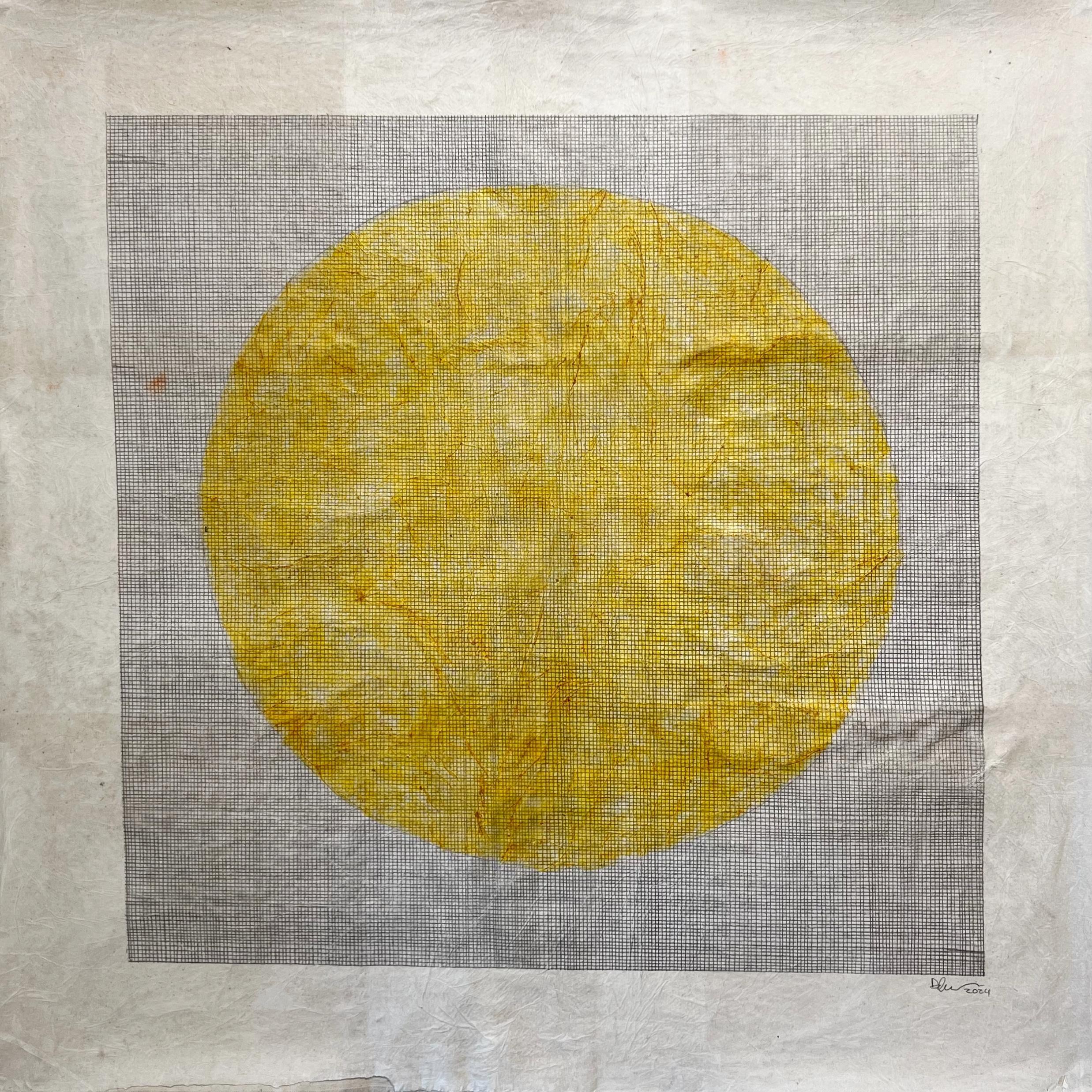Pintura de grafito, papel de seda, cúrcuma y algodón, amarillo natural