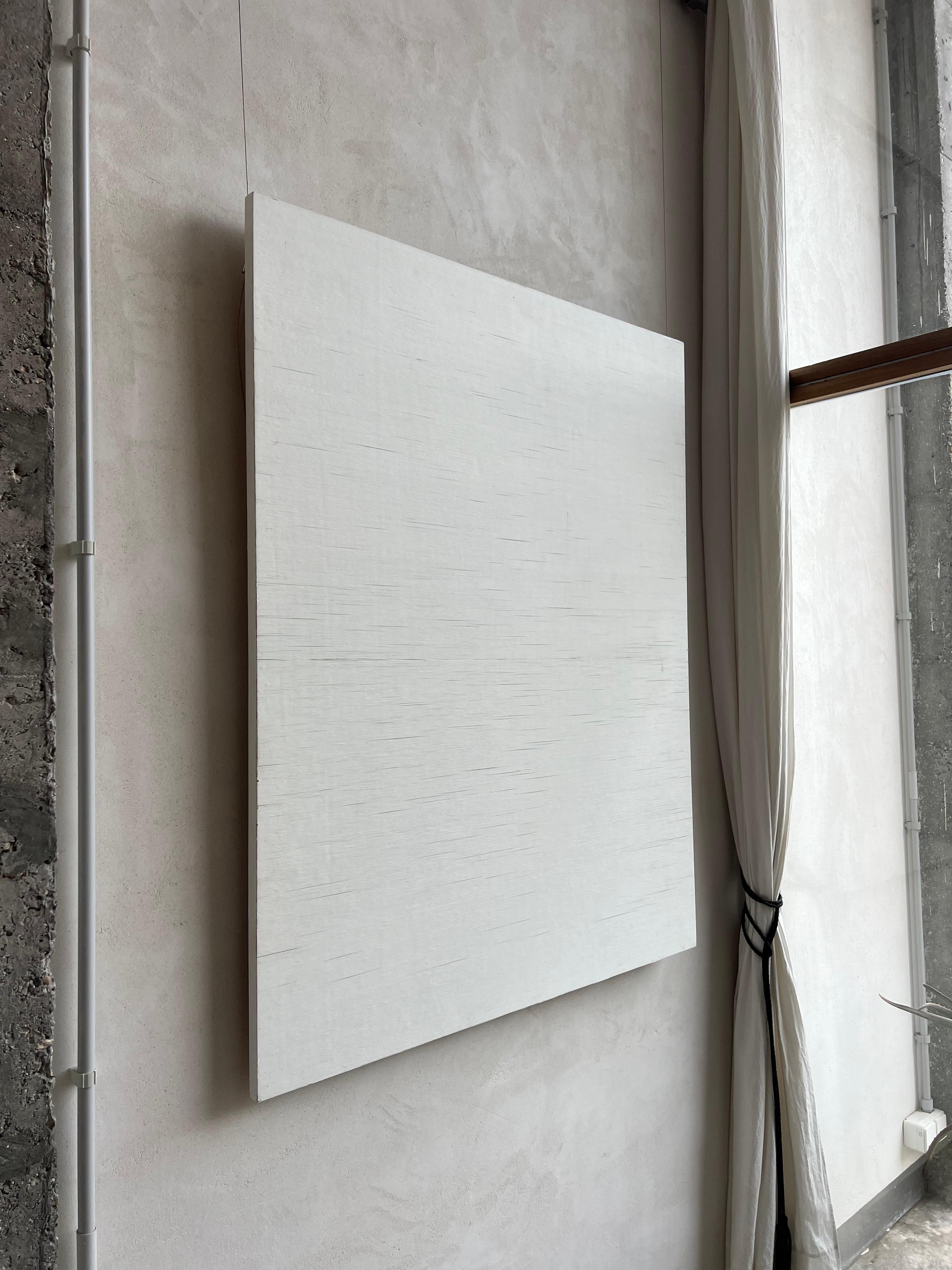 Large painting made of hundreds of tiny strips of paper, minimalism, white  For Sale 4
