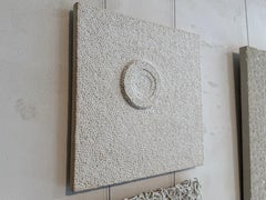 Square on a circle, raw and beige cotton knots, handcrafted intaglio, textile